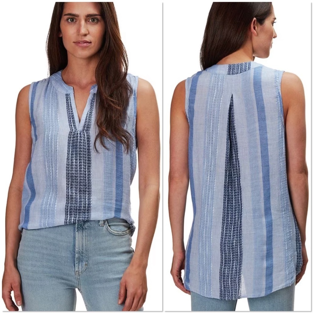 Dylan Mia cotton linen stripe tunic navy blue white